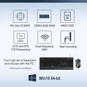 IPASON all in one computer 23.8 inch office desktop /9th Gen i5-9400 8G RAM