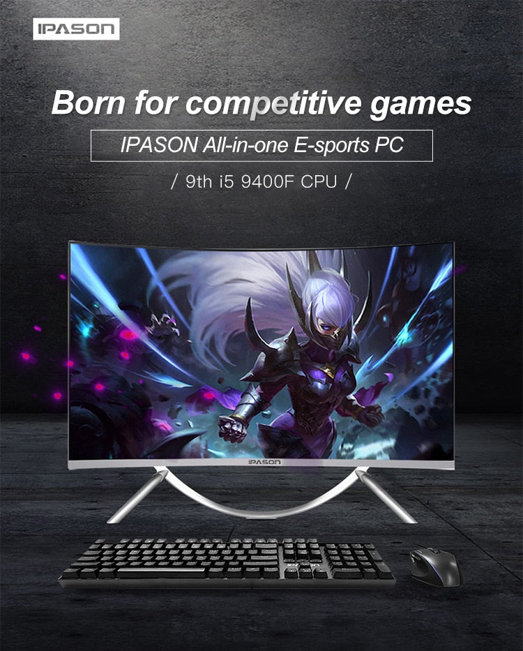 IPASON all in one Gaming PC V10 27inch Intel 6 Core I5 9400F DDR4 8G RAM 480g SSD