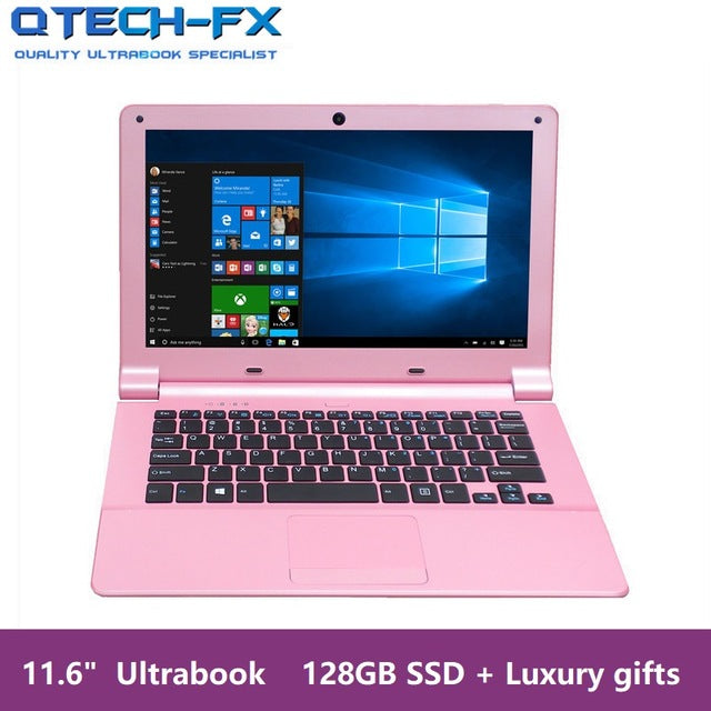12" Windows 10 laptop Pink Fast SSD 128GB SSD School Intel 4 Core